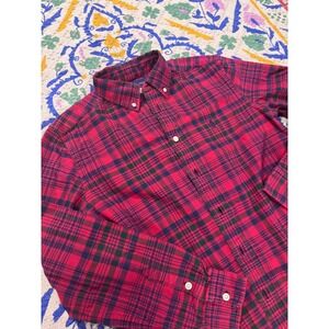 Polo Ralph Lauren Kids Red Tartan Plaid Shirt Size L 14-16 Long Sleeve